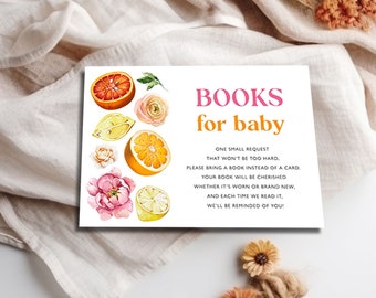 Books for baby card citrus lemon oranges baby shower games bring a book instead of card PRINTABLE cutie baby shower Book request insert