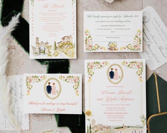 Tuscany Wedding Invitation Suite, Italian Villa Watercolor, Thank you, RSVP & Details Card, Destination Italy