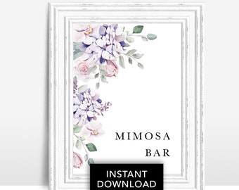 Floral Mimosa bar Sign purple Bridal shower sign Printable table decor, Pink lavender party decoration Floral wedding mimosa sign