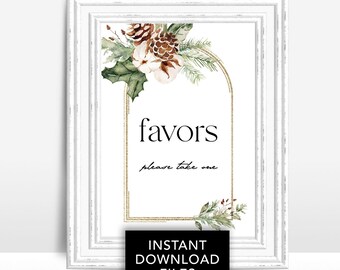 Pinecone favors Sign winter bridal shower Favors table sign Winter greenery baby shower favors sign decor, Winter wedding table decoration