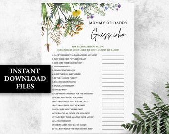 Mommy or daddy baby shower Game Printable, Girl boy baby shower games Wildflower baby shower game Guess who