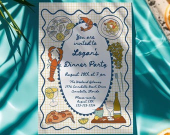 Seafood Birthday Dinner Invitation Template: Crawfish Boil, Lobster BBQ Party Invite for Men
