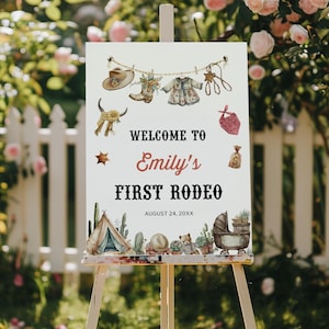 Cowgirl 1st Rodeo Birthday Welcome Sign: Western Party Decor (Editable Template, 18x24in, 24x36in)