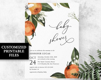 Citrus baby shower Invitation A little cutie is on the way invite, Fruit Oranges baby shower invite gender neutral cutie baby shower invite