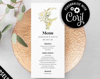 Wildflower wedding menu card Spring Floral menu template, Floral wedding table decoration, Baptism menu card, Wildflower menu cards