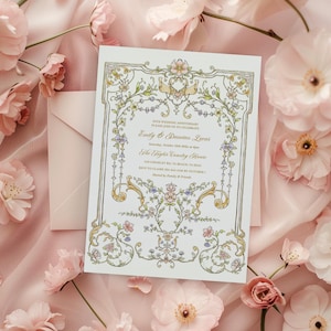 Vintage floral Anniversary party invitation 20th 30th 40th 50th wedding anniversary invite, Victorian Chinoiserie anniversary invitation