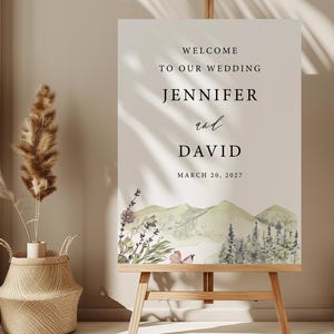 Mountain wedding Welcome Sign forest wedding sign, Printable welcome to our wedding editable template mountain wildflower welcome sign decor