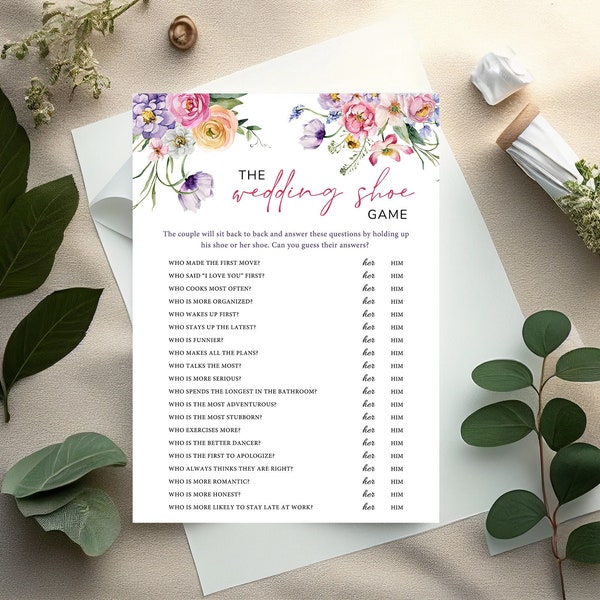 Floral Wedding shoe game Printable couples shower game, wedding shower game, spring Bachelorette party Floral bridal shower shoe game