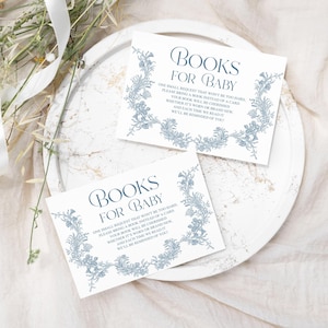 Carte Livres pour bébé bleu cendré, Jeu de baby shower garçon Toile, Apportez un livre au lieu de la carte Demandez un livre Carte de bibliothèque pour bébé avec Chinoiseries