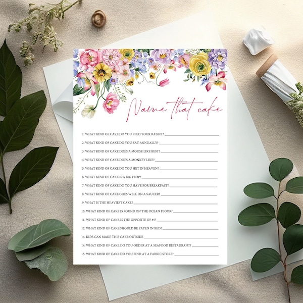 Floral Name that cake bridal shower game Printable Spring summer bridal game, bachelorette party game Wildflower floral bridal shower games