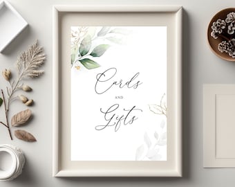 Cards and Gifts Sign Greenery wedding sign Printable Green Gold Bridal shower sign baby shower cards gifts table decoration