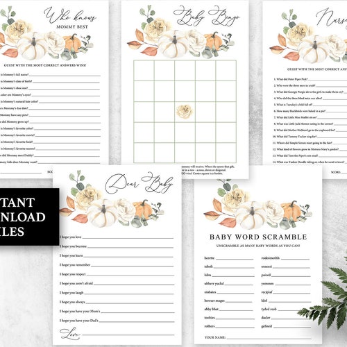 BLUE Pumpkin Baby Shower Games Bundle EDITABLE Fall Baby Etsy