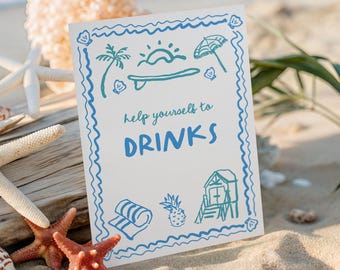 Cartello per bevande per baby shower in spiaggia: tema "bambino a bordo" (stampabile 5 x 7 pollici)