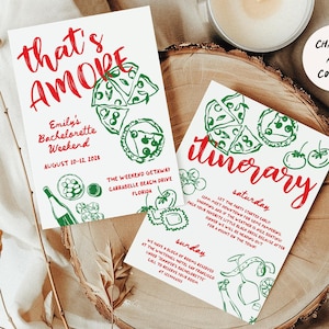 Italian Bachelorette Invitation Hand drawn Dolce Vita Theme Bachelorette weekend Itinerary, That&#39;s amore Bachelorette Pizza party invite