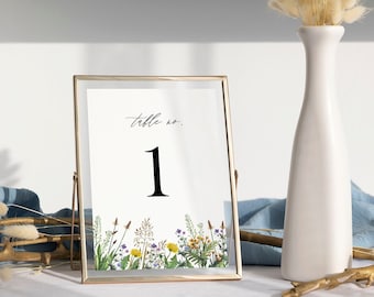Wildflower wedding Table Numbers template spring summer boho Floral Wedding decor