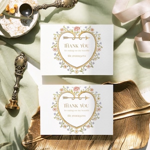 Cartão de agradecimento de casamento Modelo de nota de agradecimento floral vintage, Pastel Love in bloom Decoração de chá de panela