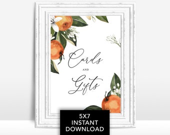 Citrus Cards and Gifts Sign Printable Wedding Sign citrus Bridal shower sign, citrus cutie baby shower decoration Oranges cards gifts sign