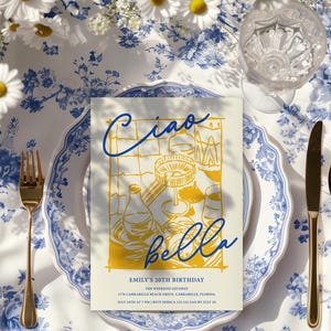 Faire-part d'anniversaire italien Ciao Bella, invitation à un cocktail pour femmes Aperol Spritz La dolce vita dessiné à la main