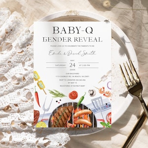 BBQ gender reveal invitation Baby Q gender reveal invite template, Picnic Grill backyard gender reveal party invitation