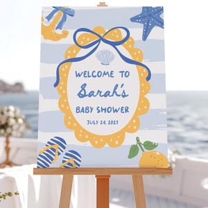Letrero de bienvenida para baby shower de bebé de playa, letrero de bienvenida para baby shower de niño, decoración náutica de verano tropical para baby shower costero, fiesta en la piscina - Letrero de bienvenida en la playa