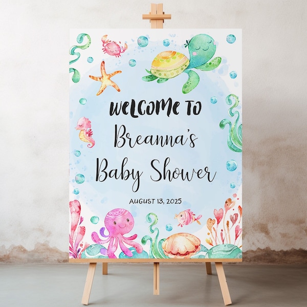 Sea turtle Welcome Sign Under the sea baby shower decoration Boy girl sea turtle baby shower sign template Under the sea welcome sign decor