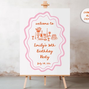 Handgezeichnetes Geburtstags Willkommensschild Frauen Geburtstag Party Dekor Handgeschriebenes Geburtstagsschild, Illustriertes Geburtstagsbrunch - Abendessen Willkommensschild