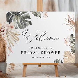 Tropical bridal shower welcome sign boho floral bridal shower decoration, Monstera Palm leaf bohemian bridal shower sign