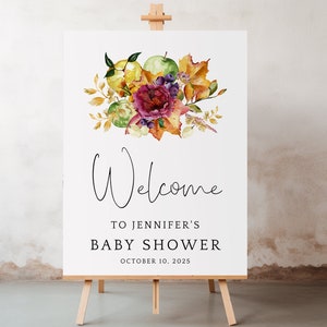 Apple welcome sign baby shower sign, Apple of our eye autumn floral welcome sign Apple baby shower decor Boho Fall baby shower decoration