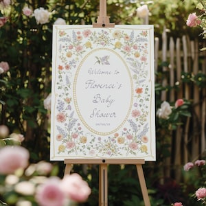 Baby in Blüte Willkommen Schild Baby Shower Zeichen Handgeschrieben, Vintage Garten Wildblumen Willkommen Zeichen Mädchen Baby besprühen Dusche Dekor