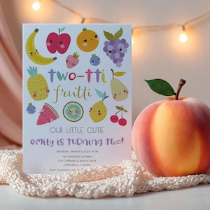 Twotti Frutti Invitation Girl 2nd birthday invitation, Spring summer Fruit party, Two-tti frutti birthday invite