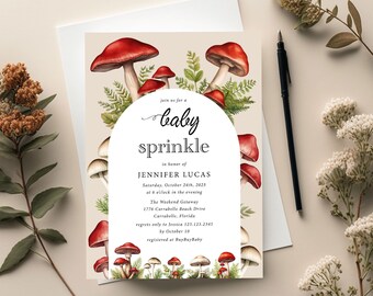 Mushroom invitation Boy baby sprinkle invitation girl baby sprinkle invite Template, Gender neutral Forest mushroom sprinkle invite