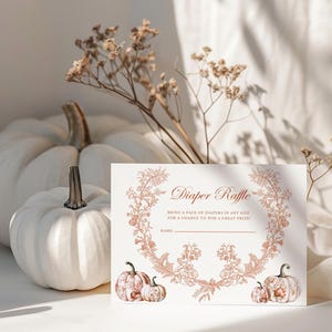 Herfst Babyshower Luier Loterijkaart, Toile Chinoiserie-pompoenticket, Digitale download
