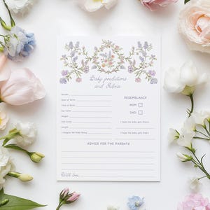 Prédictions florales et carte de conseils pour bébé