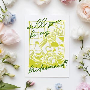 Sommer Brautjungfer Karten Italienisch La dolce vita Brautjungfer Vorschlag Karte Hand gezeichnet Lime grün Will you be my Brautjungfer Karte