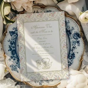Vintage Tea baby shower Invitation Afternoon tea with the mommy to be invite Girl Tea party invitation, Floral garden Tea party baby shower