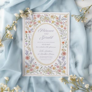 Vintage Floral wedding invitation Botanical garden wedding invite, Pastel Pink purple Wildflower wedding invite Spring summer