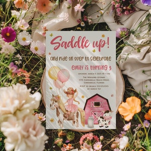 Cowgirl birthday invitation Girl rodeo birthday party invite, Western Ranch Pony Horse Country invitation, Saddle Up Farm birthday invite