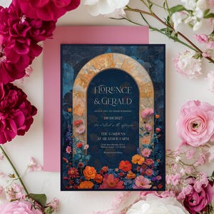 Bunt Blumen Hochzeitseinladung Frühling Sommer botanischer Garten Hochzeitseinladung, Blüten Fantasy Jugendstil Hochzeitseinladung