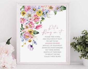 Put a ring on it game Floral bridal shower game Don't say bride or wedding game, Spring couples shower game, Bridal shower sign decor