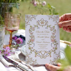 Vintage Floral Save the Date Template, Chinoiserie Crest Vintage Wedding Invite