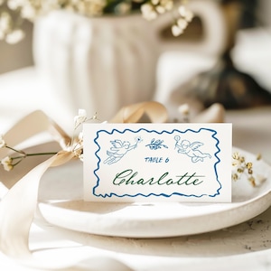 Cartões de lugar Cupido Decoração de casamento mediterrânea, Cartões de nome manuscritos com rabiscos descolados, Cartão de buffet desenhado à mão, Cartões de nome de casamento italiano