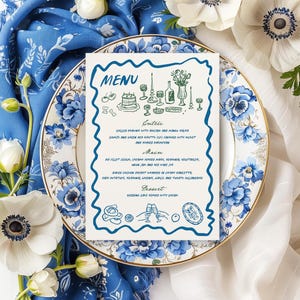 Abendkarte Italienisches Hochzeitsmenu Handgezeichnetes Hochzeitsmenue in Diner, Brautparty, Babyparty, Illustriertes Geburtstagsmenue