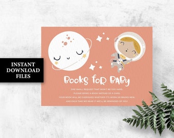 Books for Baby Card Girl Astronaut baby shower Book Request PRINTABLE, Bring a Book Planets Space baby shower game