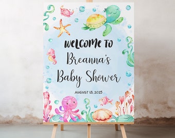 Sea turtle Welcome Sign Under the sea baby shower decoration Boy girl sea turtle baby shower sign template Under the sea welcome sign decor