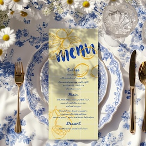 Karta menu cytrynowego Ciao Miss Italian menu na wieczór panieński Wesele That's amore dekoracje na imprezę, baby shower, szablon menu na kolację urodzinową