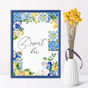 Amalfi party dessert bar sign Citrus lemon baby shower sign Positano blue tiles Amalfi coast birthday decor, Italian bridal shower sign