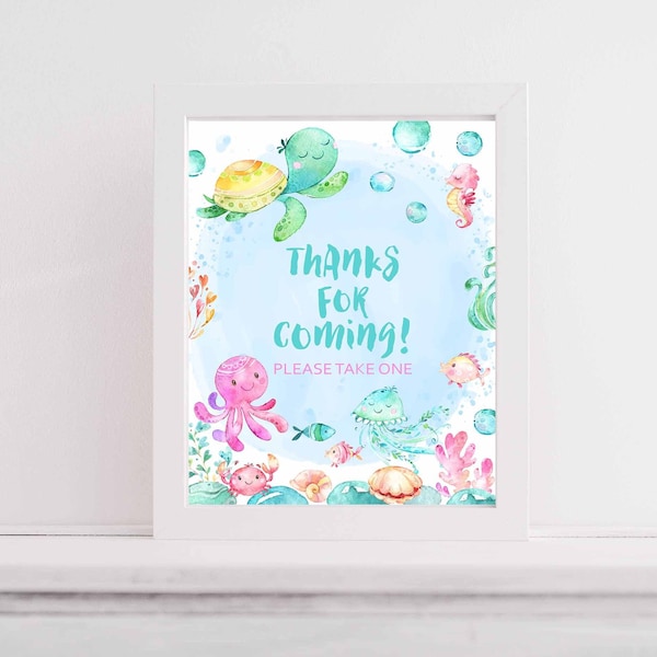 Thanks for coming Sign Under the sea baby shower decoration, Girl Under the sea birthday favors sign, Sea Turtle baby shower favors sign