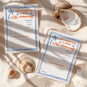 Prédictions pour bébé et carte de conseils, jeu de douche fille garçon, décoration sur le thème de l'océan et de la mer, bébé à bord baby shower à la plage Carte de prédictions pour bébé