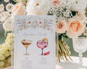 Floral Wedding Signature Drinks Sign: Editable Wildflower Cocktails Menu (Digital Download)