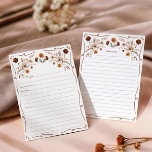 Fall Wildflower Recipe Card, Love in Bloom Boho Floral Pink Brown Bridal Shower Template